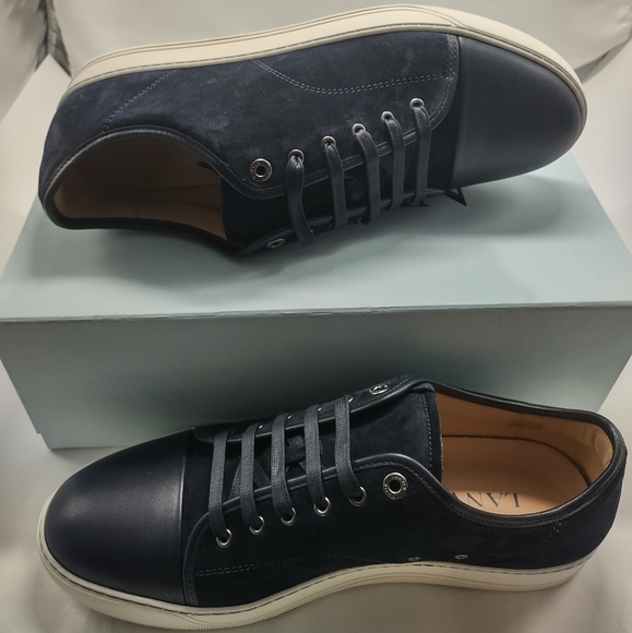 Lanvin Mens Sneakers DBB1 Navy Suede & Leather Cap Toe Low Top - Size 12 - Picture 3 of 14